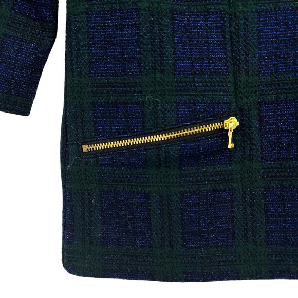 Talbots Blue Green Plaid Metallic Shirt Zip Pockets Size Small Petite SP - Picture 2 of 5